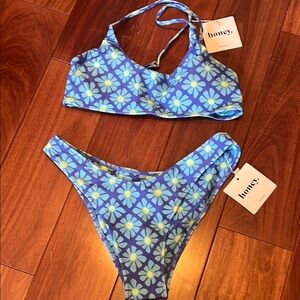 Blue and Yellow Geometric Bikini Set